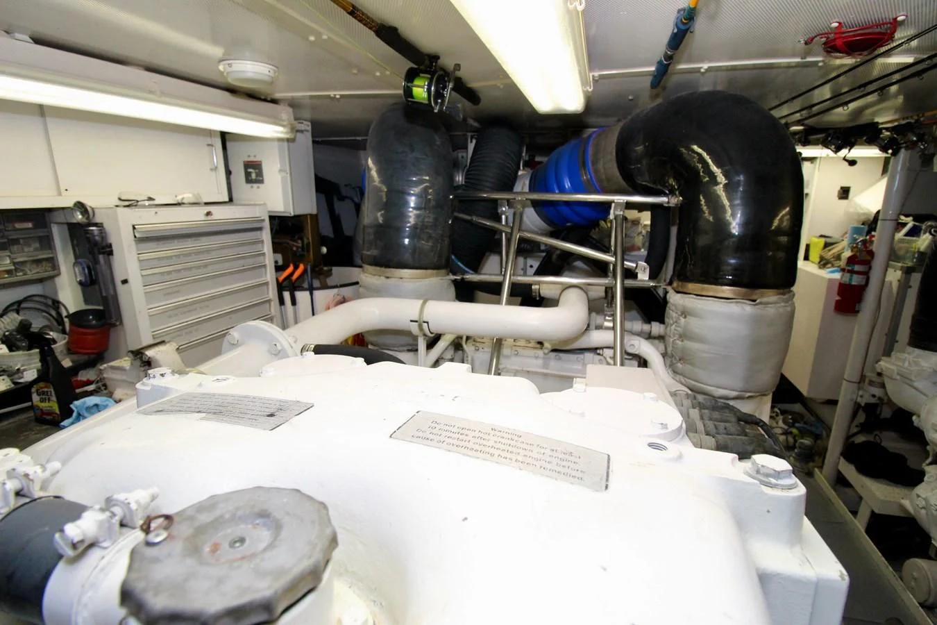 a large machine with a large metal cylinder on the side aboard NO EXCEPTIONS Yacht for Sale