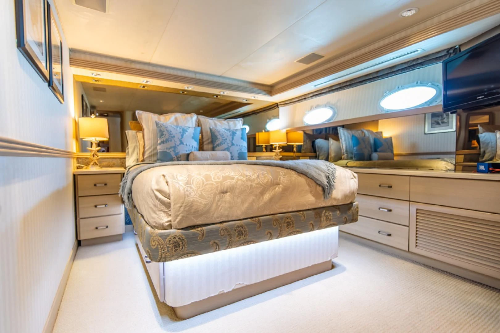 a bed in a room aboard NO EXCEPTIONS Yacht for Sale