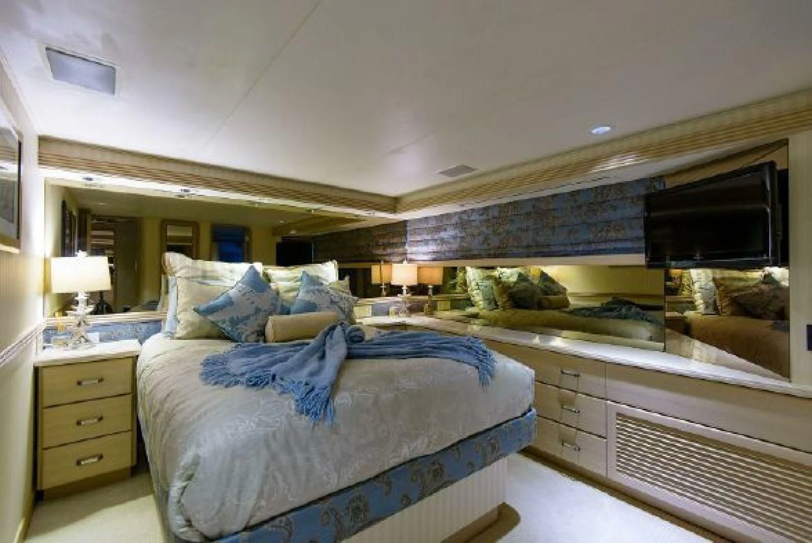 a bedroom with two beds aboard NO EXCEPTIONS Yacht for Sale
