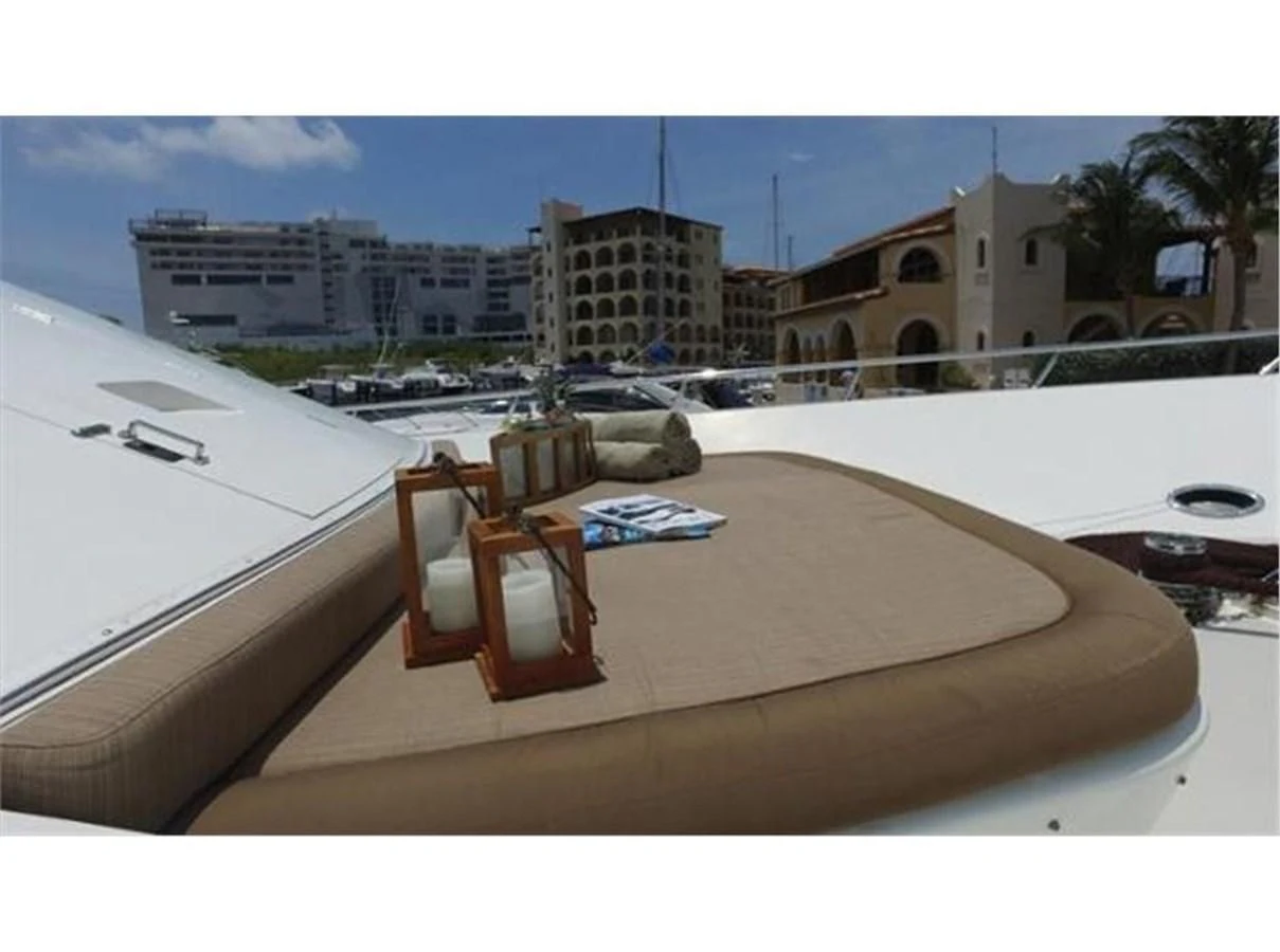 a view of a city from a window of a boat aboard NO EXCEPTIONS Yacht for Sale