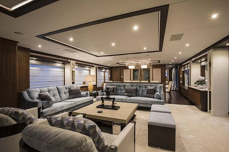 a living room with a couch and a coffee table aboard JODI ANN Yacht for Charter