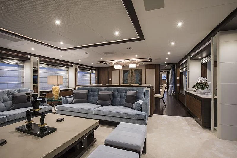 a living room with a couch and a coffee table aboard JODI ANN Yacht for Charter