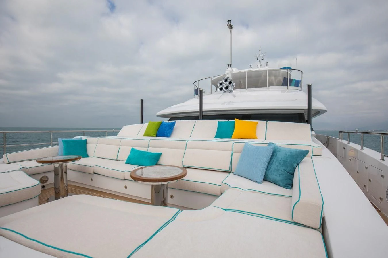 a pool with a table and chairs aboard JODI ANN Yacht for Charter