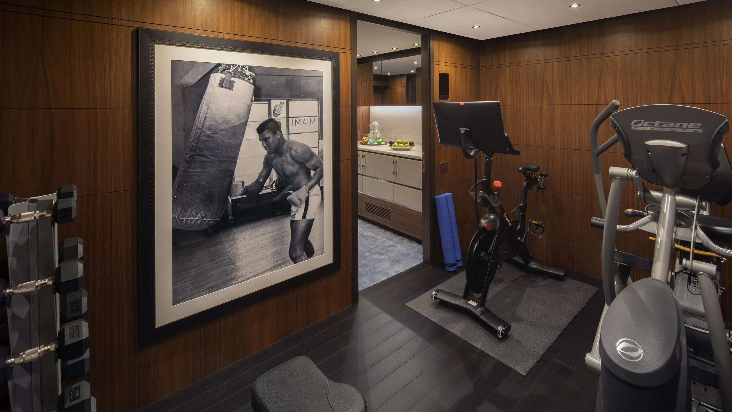 a room with a painting on the wall and a chair aboard JODI ANN Yacht for Charter