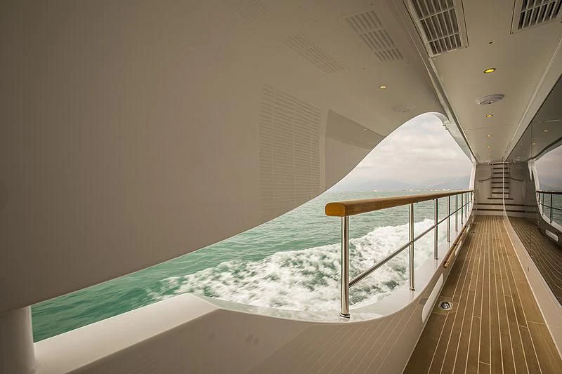 a pool with a wooden deck aboard JODI ANN Yacht for Charter