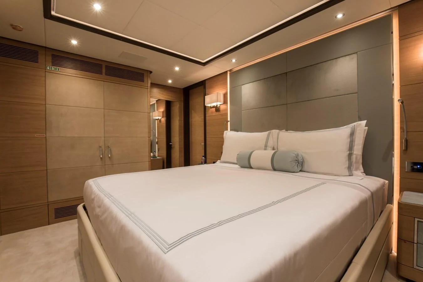 a bed in a room aboard JODI ANN Yacht for Charter