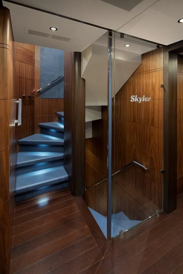 a wood door in a room aboard JODI ANN Yacht for Charter