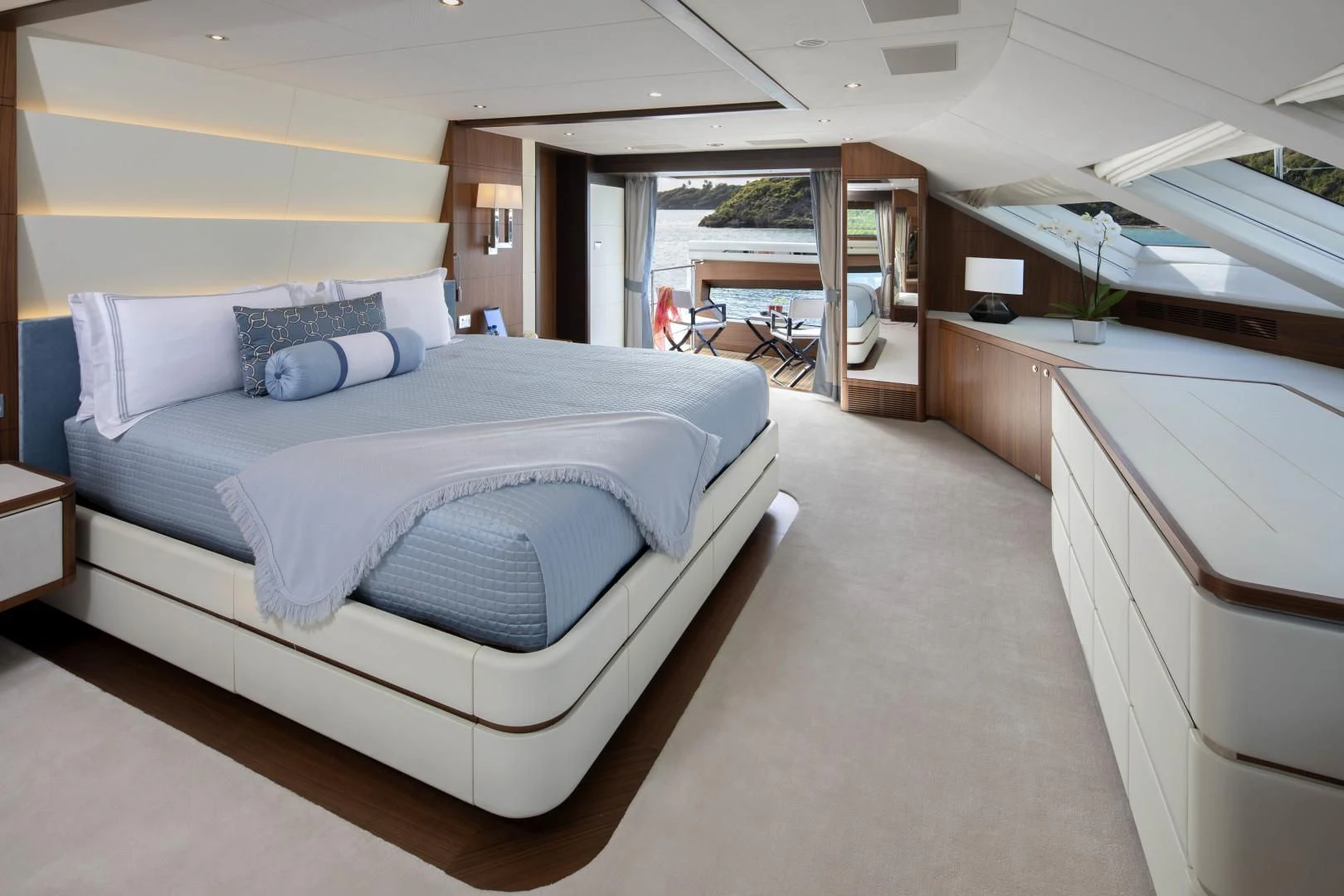 a room with a bed and a desk aboard JODI ANN Yacht for Charter