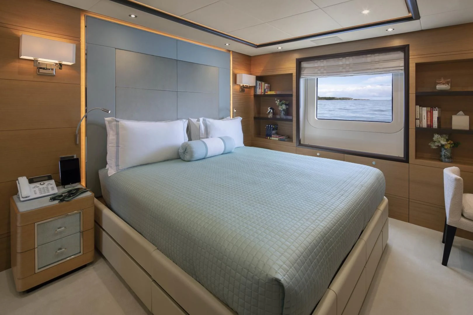 a bed in a room aboard JODI ANN Yacht for Charter
