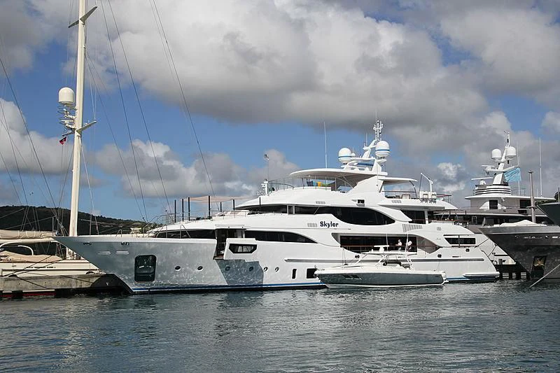 a group of boats in a harbor aboard JODI ANN Yacht for Charter