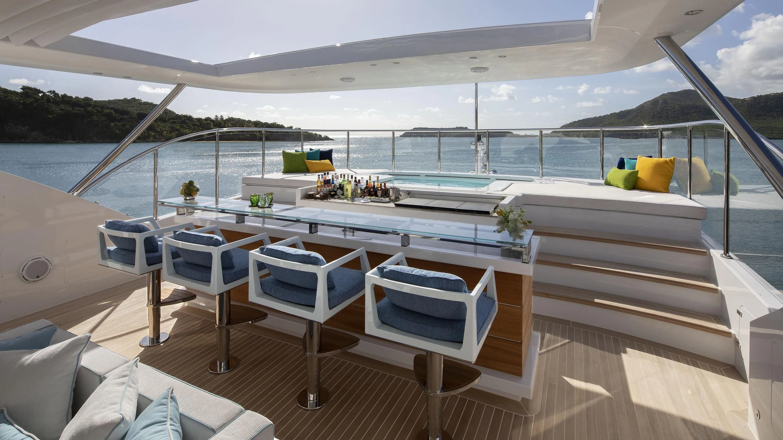 a deck with a pool and a deck aboard JODI ANN Yacht for Charter