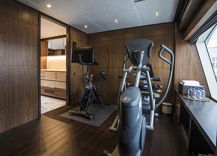 a bicycle in a room aboard JODI ANN Yacht for Charter