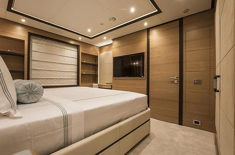 a bed in a room aboard JODI ANN Yacht for Charter