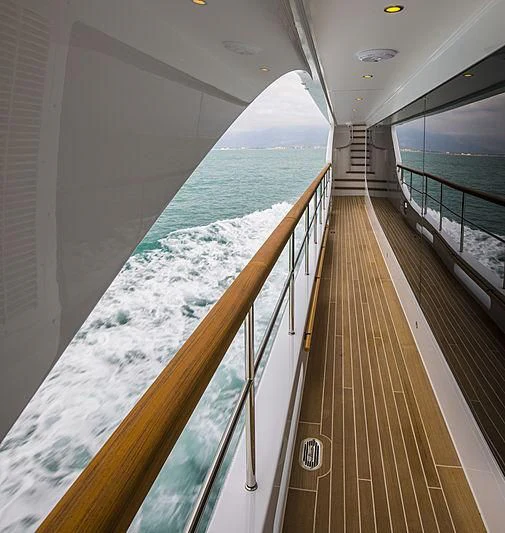 a long pool with a railing aboard JODI ANN Yacht for Charter