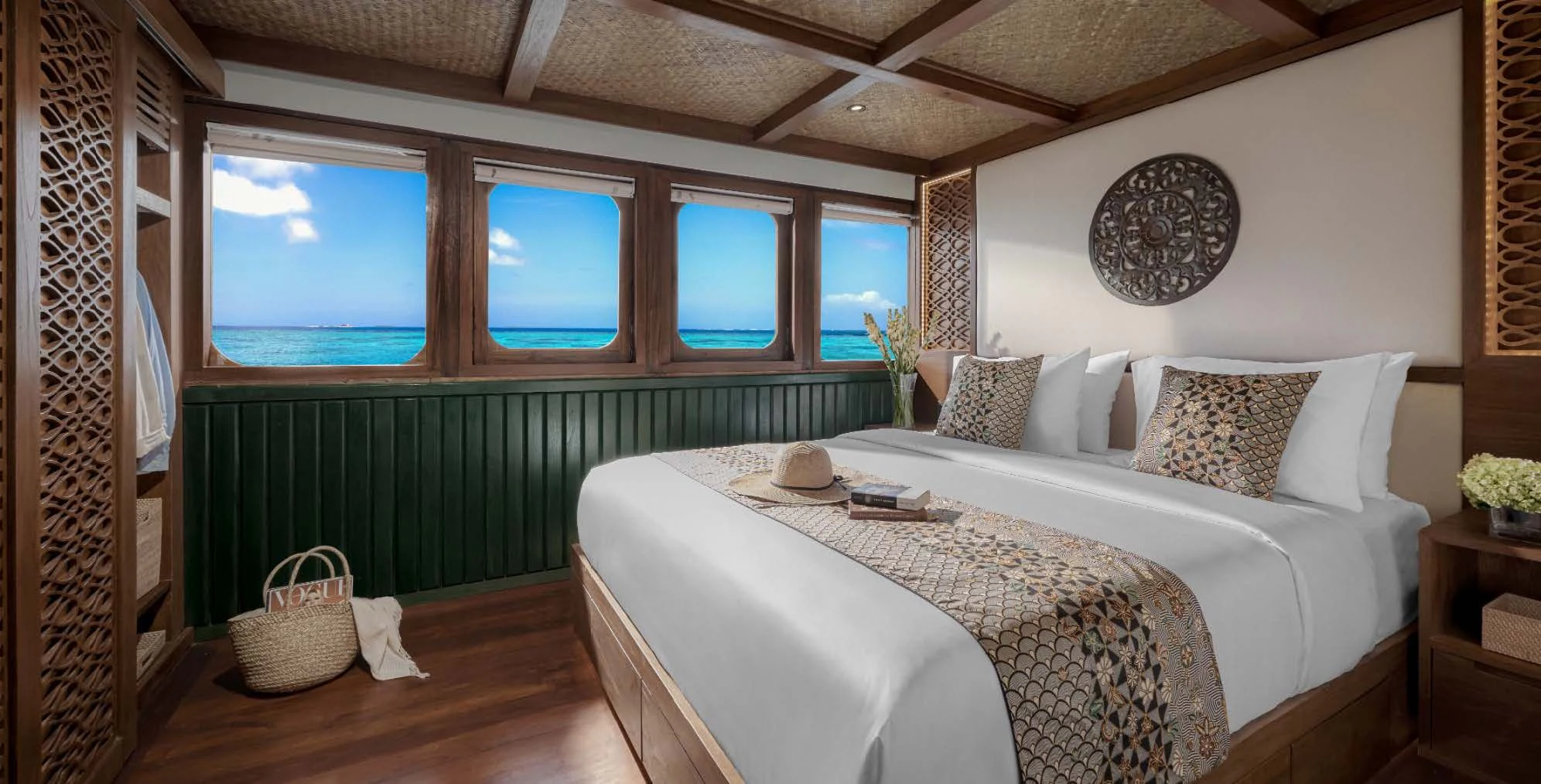 a bed in a room aboard SAMSARA SAMUDRA Yacht for Sale