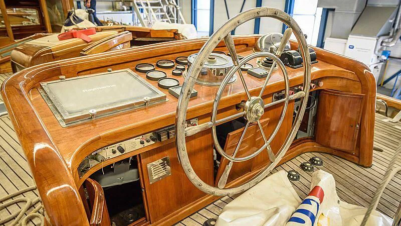 a wooden model of a ship aboard VAGRANT Yacht for Sale