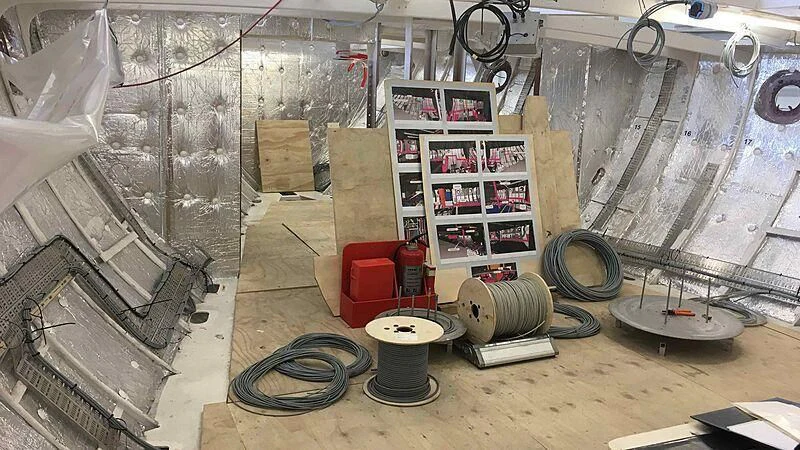a room with a fan and a drum set aboard VAGRANT Yacht for Sale