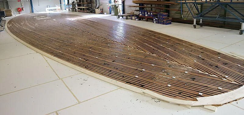 a large wooden table aboard VAGRANT Yacht for Sale