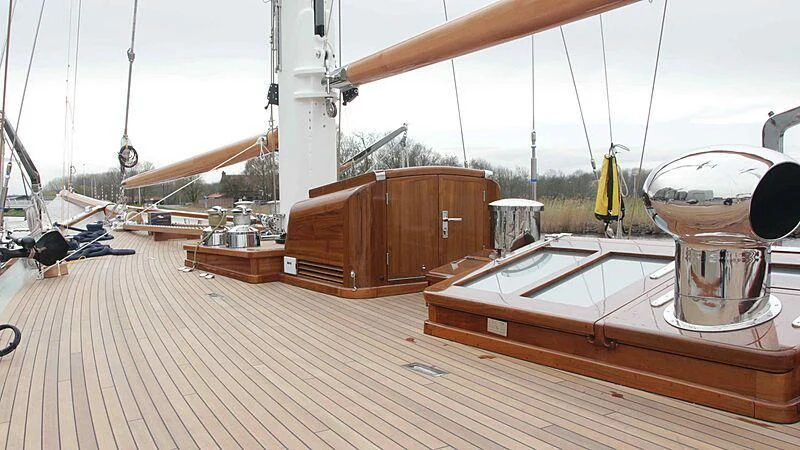 a boat on a deck aboard VAGRANT Yacht for Sale