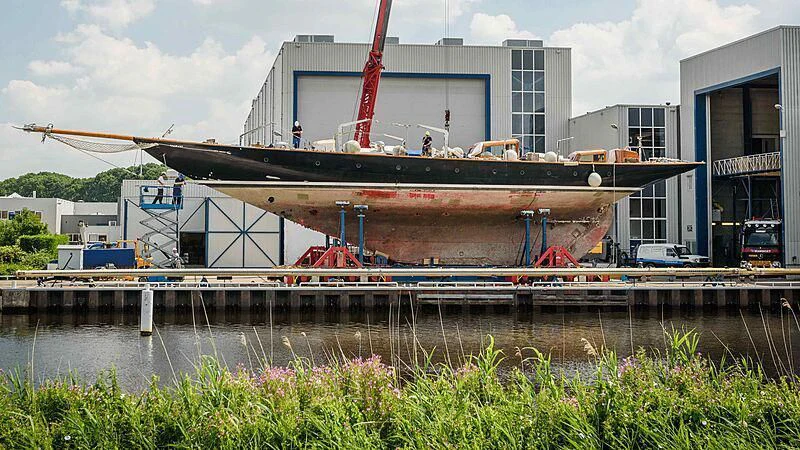 a large ship docked aboard VAGRANT Yacht for Sale