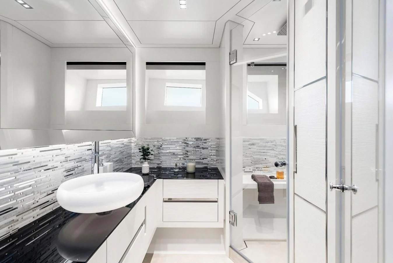 a bathroom with a sink and a shower aboard TOUCH ME Yacht for Sale