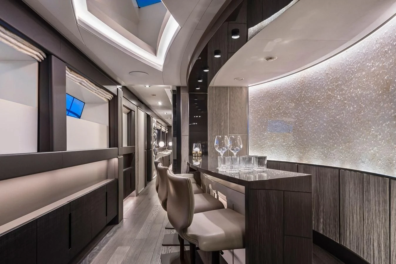 a room with a table and chairs aboard TOUCH ME Yacht for Sale