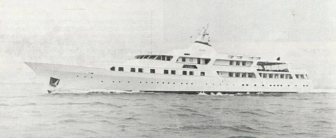 a large ship in the water aboard AL RIYADH Yacht for Sale