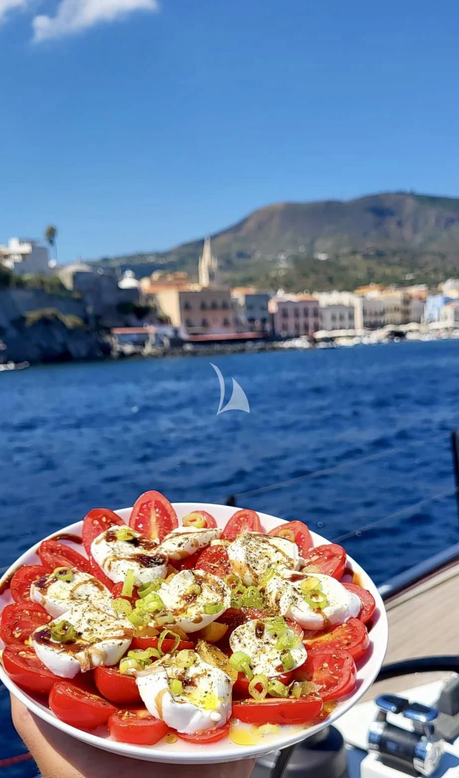 a plate of food on a boat aboard LUCE GUIDA Yacht for Sale