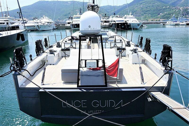 a boat with a large white object on it aboard LUCE GUIDA Yacht for Sale