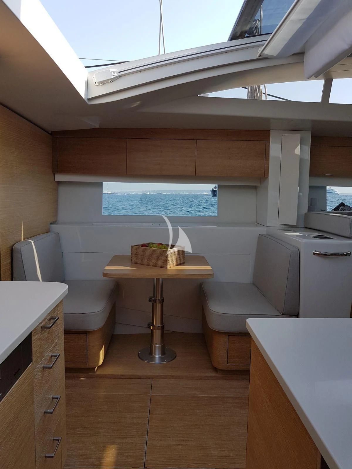 a small bathroom with a sink and a toilet aboard LUCE GUIDA Yacht for Sale