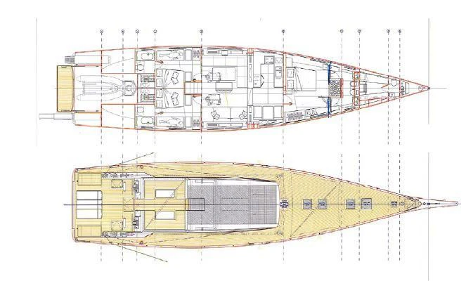 diagram, engineering drawing aboard LUCE GUIDA Yacht for Sale