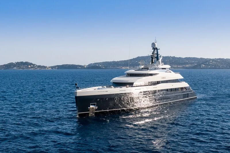 a large white ship in the water aboard M'BRACE Yacht for Sale