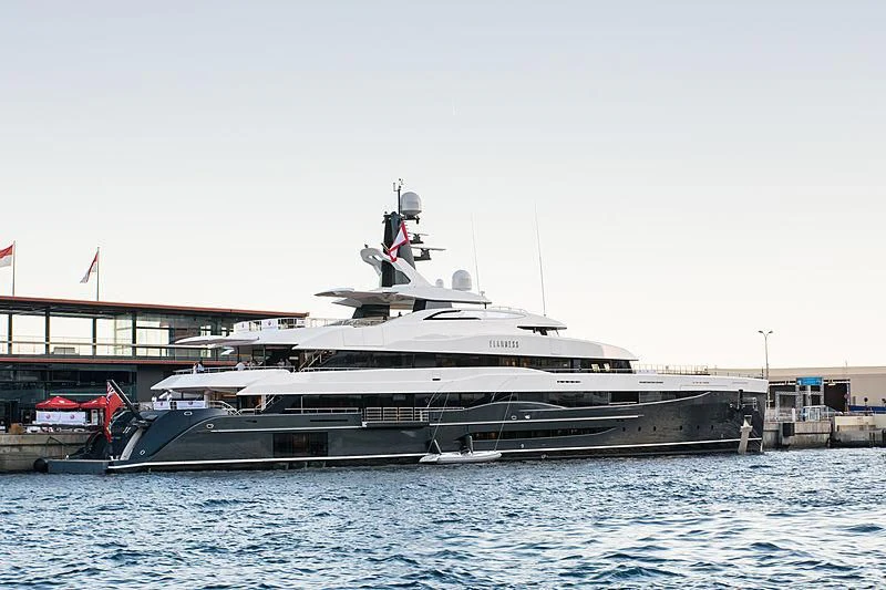 a large cruise ship docked aboard M'BRACE Yacht for Sale