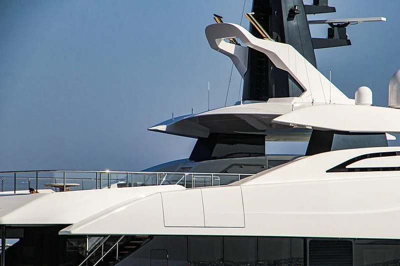 a white building with a white roof aboard M'BRACE Yacht for Sale