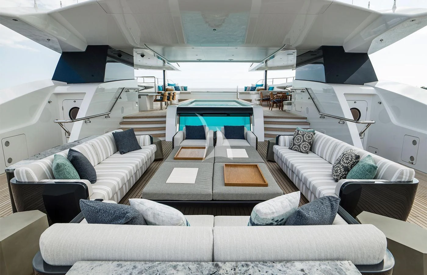 a room with a couch and a pool table aboard M'BRACE Yacht for Sale