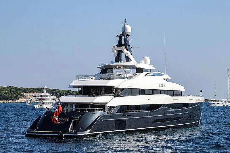 a large white yacht in the water aboard M'BRACE Yacht for Sale