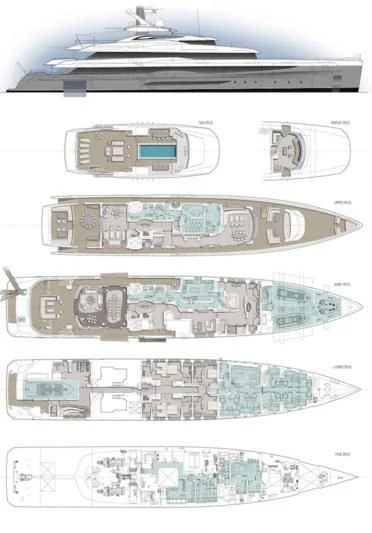 diagram, engineering drawing aboard M'BRACE Yacht for Sale