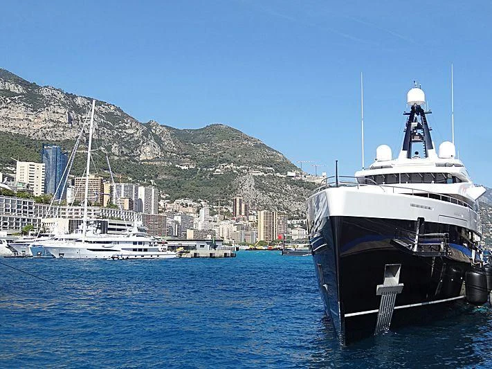 a boat is parked in the water aboard M'BRACE Yacht for Sale