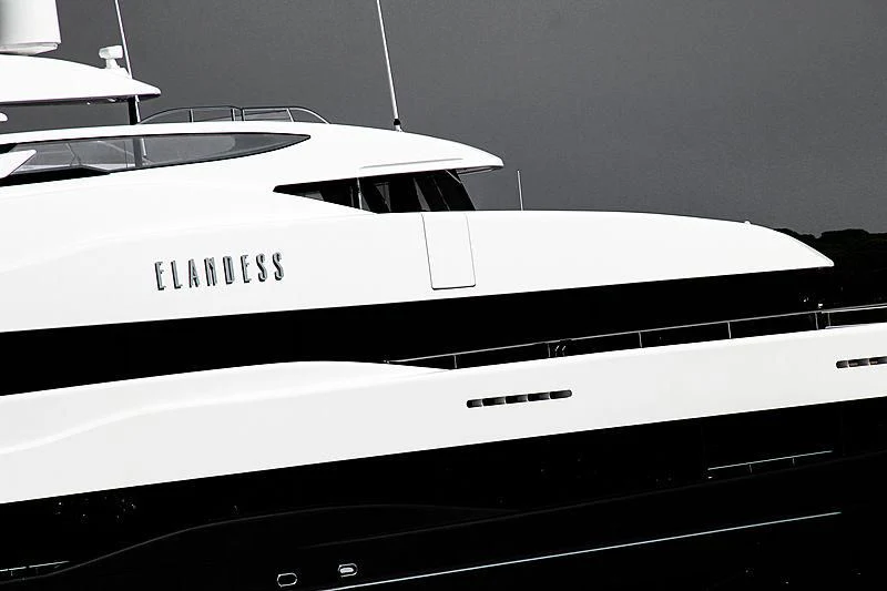 the front of a black and white piano aboard M'BRACE Yacht for Sale