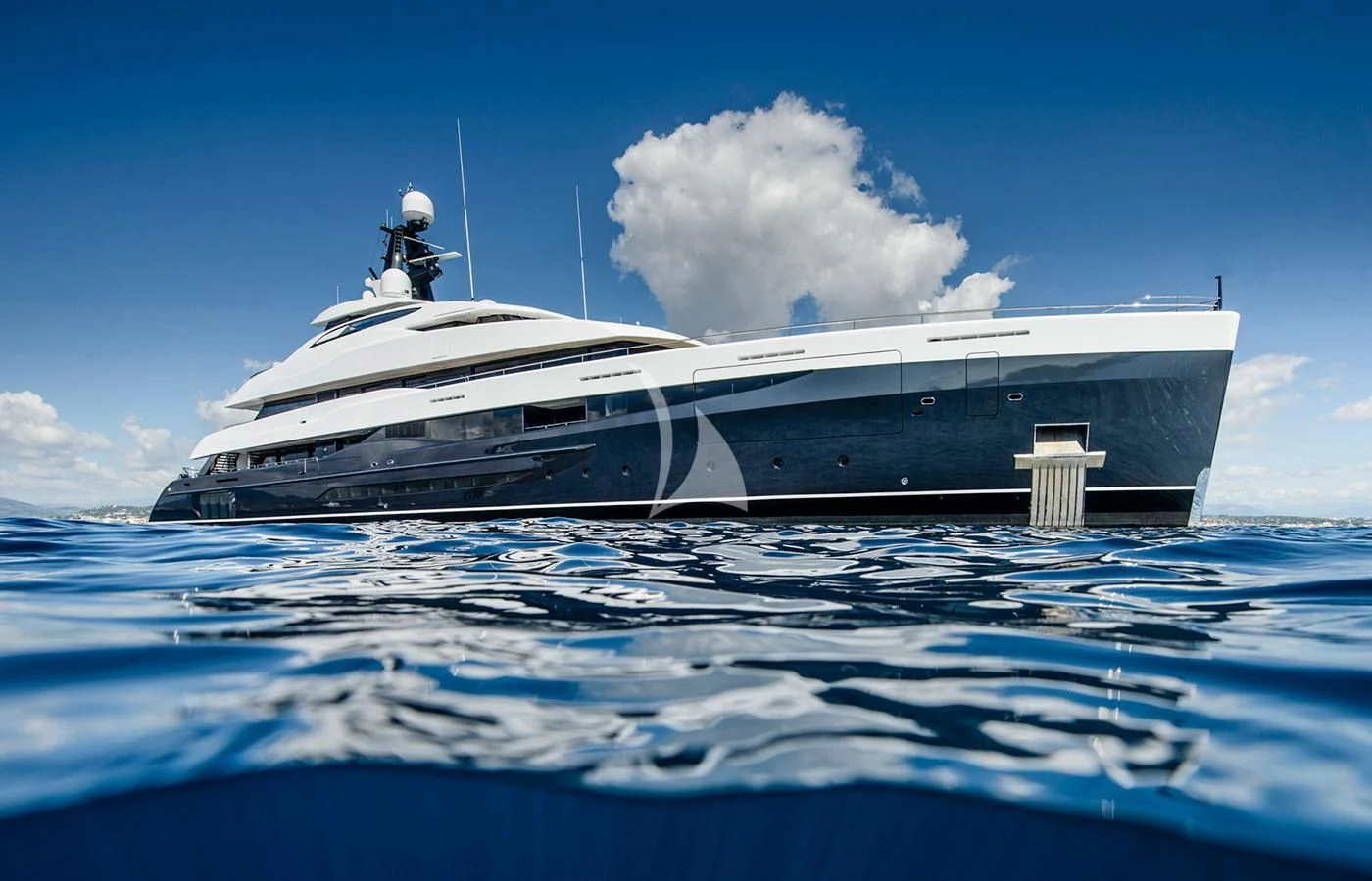 a white yacht in the water aboard M'BRACE Yacht for Sale