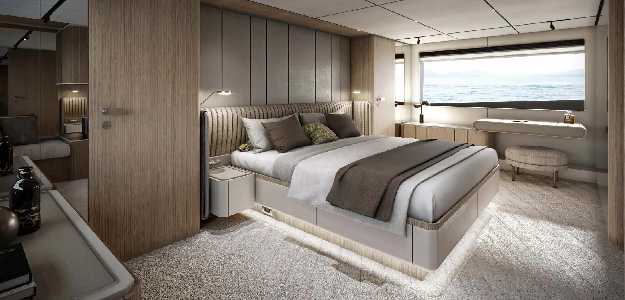 a large bedroom with a large bed aboard INFYNITO 90/01 Yacht for Sale