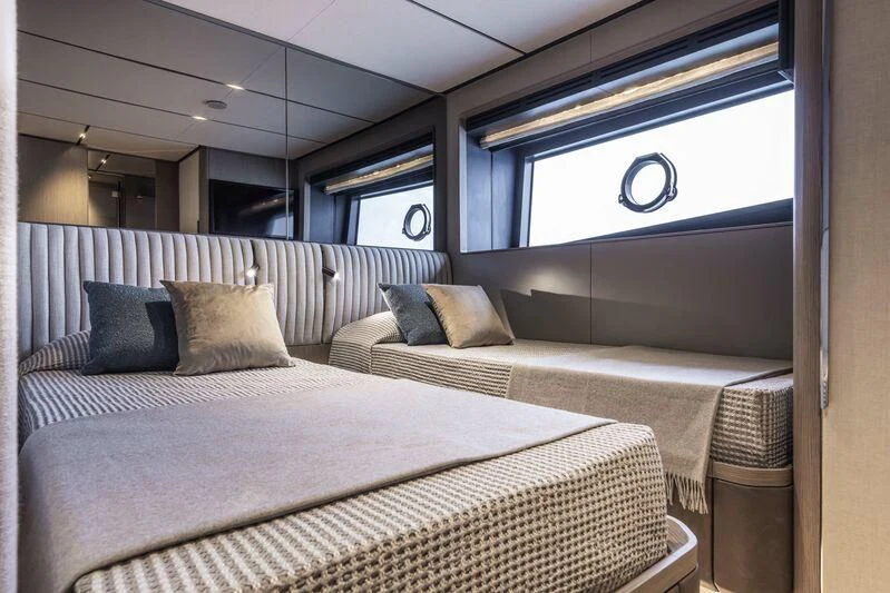 a couple of beds in a room aboard INFYNITO 90/01 Yacht for Sale