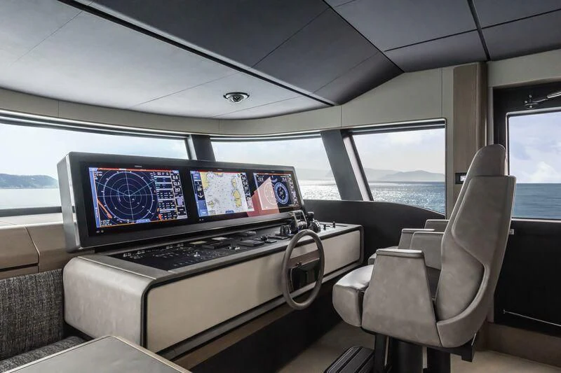 inside of a car with a screen on the window aboard INFYNITO 90/01 Yacht for Sale