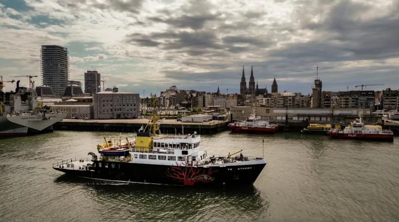 a large ship in the water aboard TE STREEP Yacht for Sale