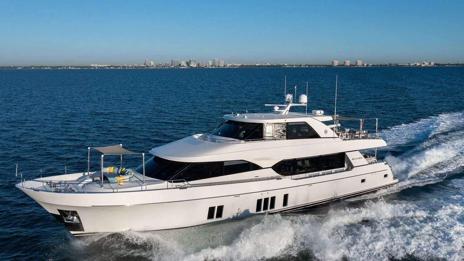 a white yacht on the water aboard SEA N SEA Yacht for Sale