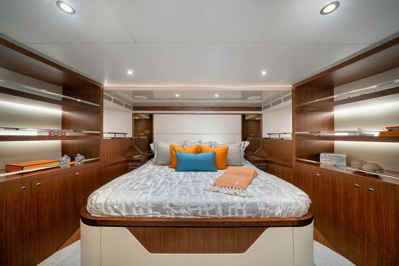 a large bed in a room aboard SEA N SEA Yacht for Sale