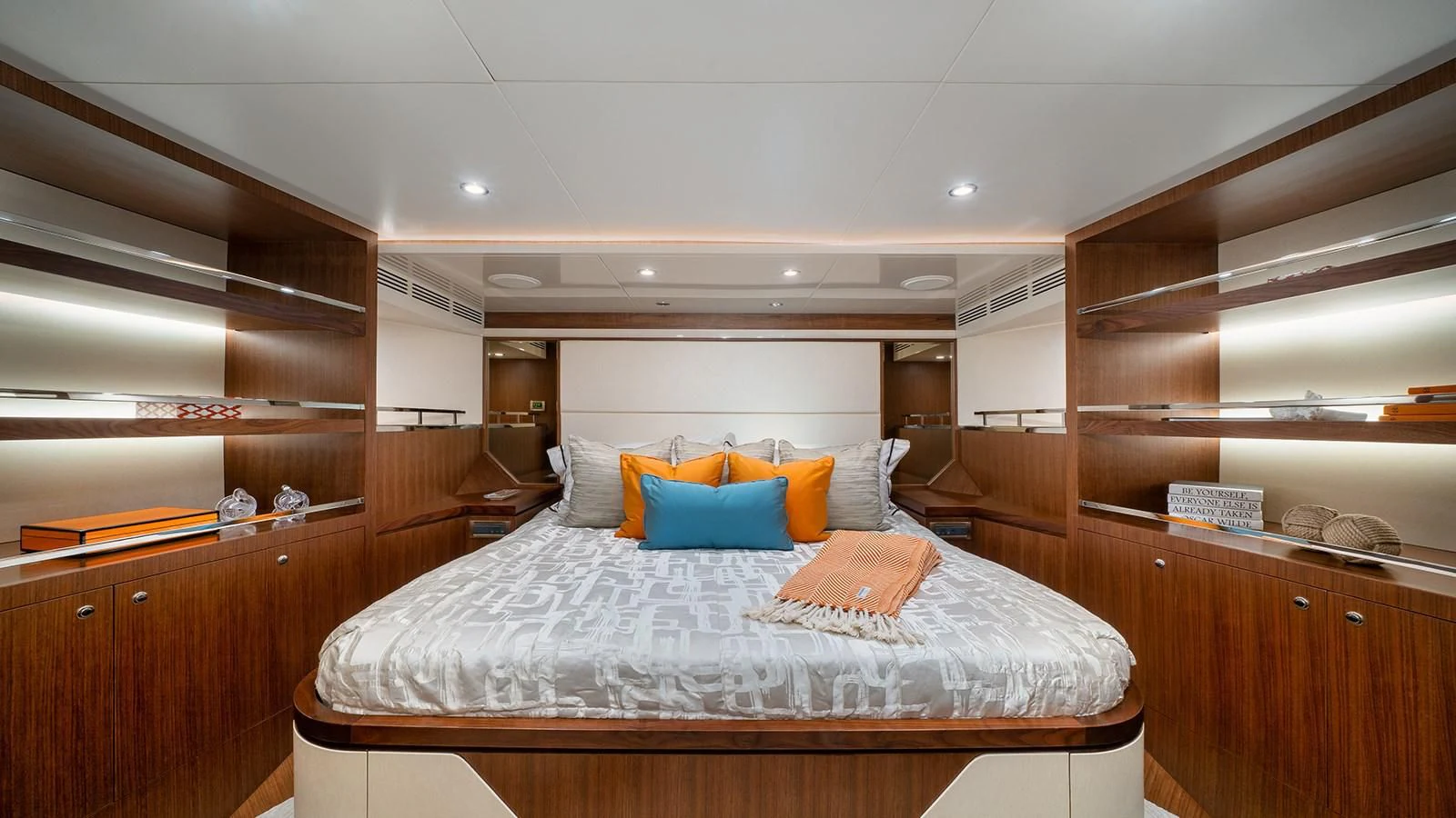 a bed in a room aboard SEA N SEA Yacht for Sale