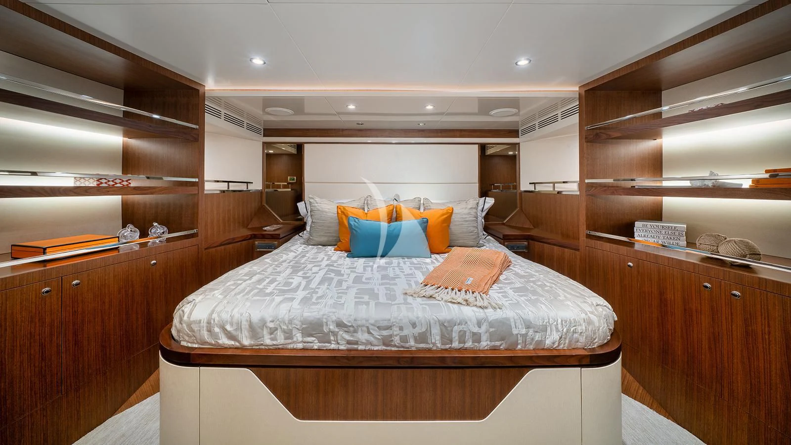 a bed in a room aboard SEA N SEA Yacht for Sale