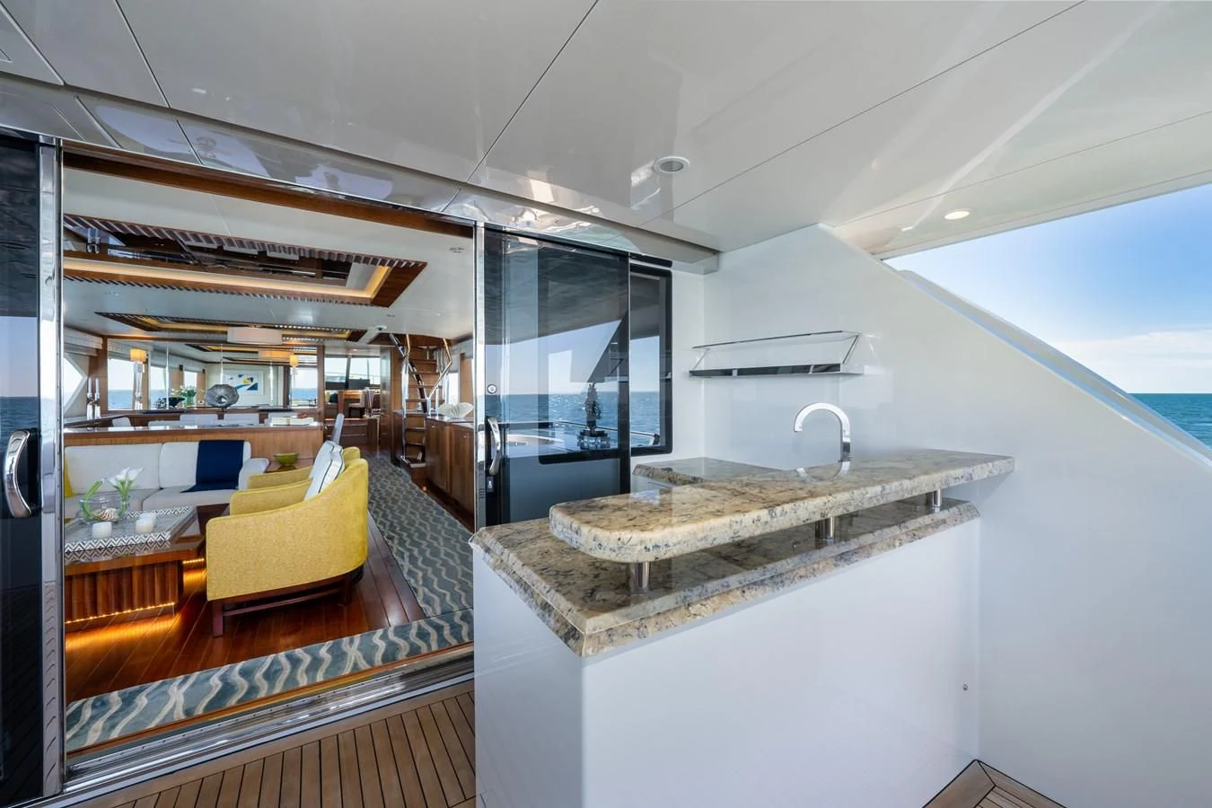 a modern looking living room aboard SEA N SEA Yacht for Sale
