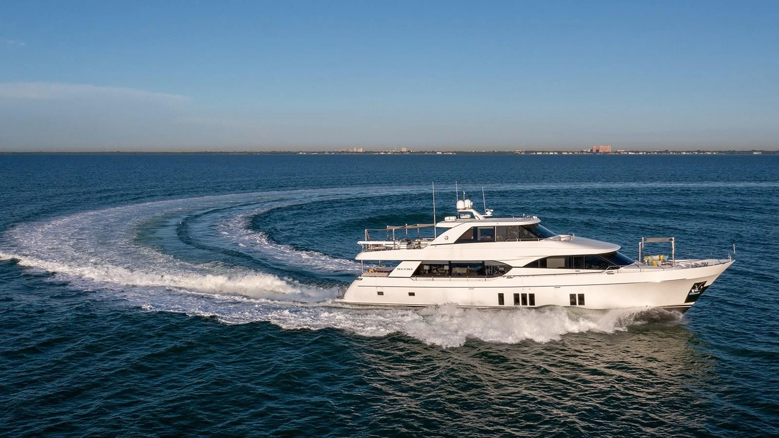 a white boat on the water aboard SEA N SEA Yacht for Sale